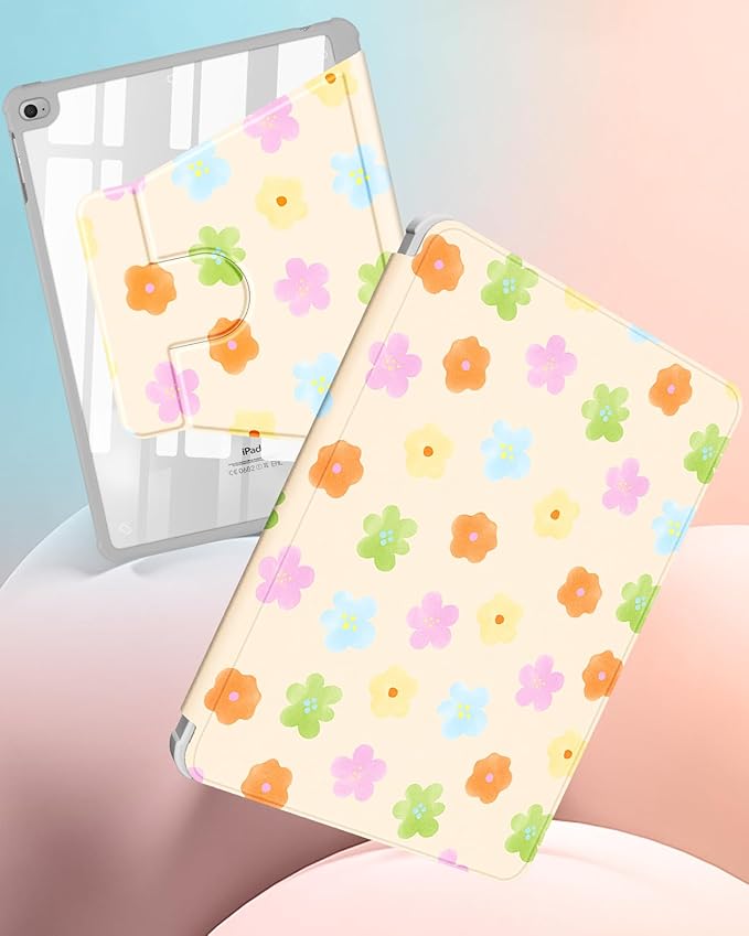 Uppuppy for iPad 5th/6th Generation Case for iPad Air 1st/Air 2nd/Pro 9.7 inch 2016 Case - 360 Rotating Stand Folio Smart Cover with Pencil Holder for Women Girls, Colorful Flowers for Apple Tablet