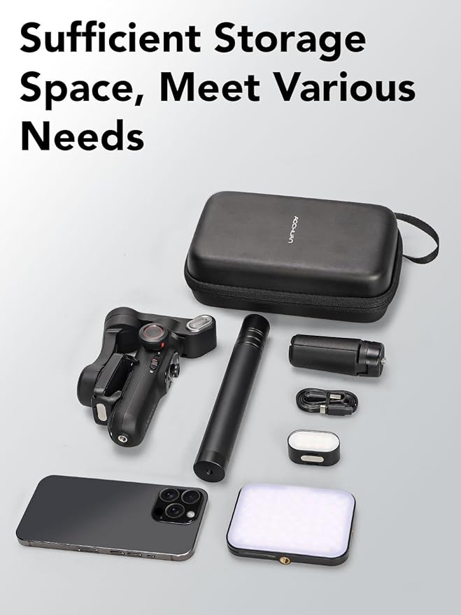 AOCHUAN Smart V8 3-Axis Gimbal Stabilizer for iPhone, Smartphone Gimbal w/7.8" Extension Rod, OLED Display, Phone Stabilizer w/Face Tracking, Portable Hard Case for Camera, EVA Bag V8& B30