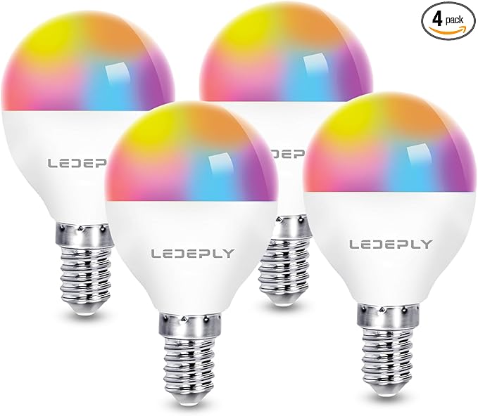 A15 LED Smart Bulb, 5W=40W,Compatible with Alexa Google Assistant, E12 Base, G45 Ceiling Fan Light Bulbs, 2.4G WiFi ONLY, 4 Pack