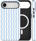 Magnetic for iPhone 17 Air Case Cute Wavy Stripes Phone Case, Shockproof Slim TPU and Hard PC Protective Phone Cover Compatible with MagSafe Designed for Women Girls, Blue