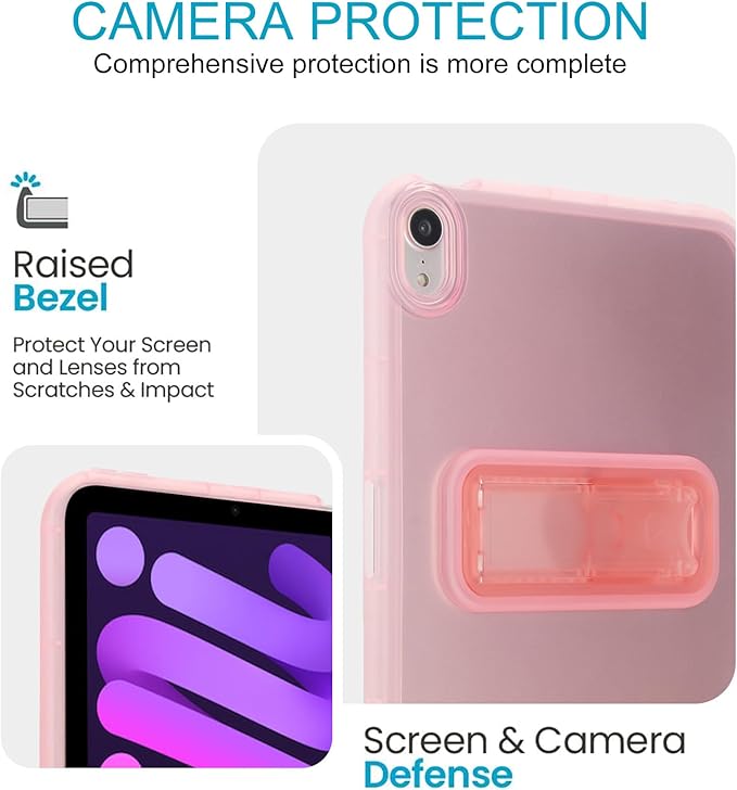 Slim Case for iPad mini 7 (A17 Pro) 2024/ Mini 6 8.3'', Built-in Kickstand Non-Slip Military Grade Drop Protection Rugged for iPad mini 7th 6th Generation, Pink