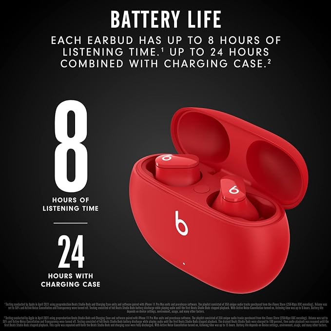 Beats Studio Buds - True Wireless Noise Cancelling Earbuds - Compatible with Apple & Android, Built-in Microphone, IPX4 Rating, Sweat Resistant Earphones, Class 1 Bluetooth Headphones - Red