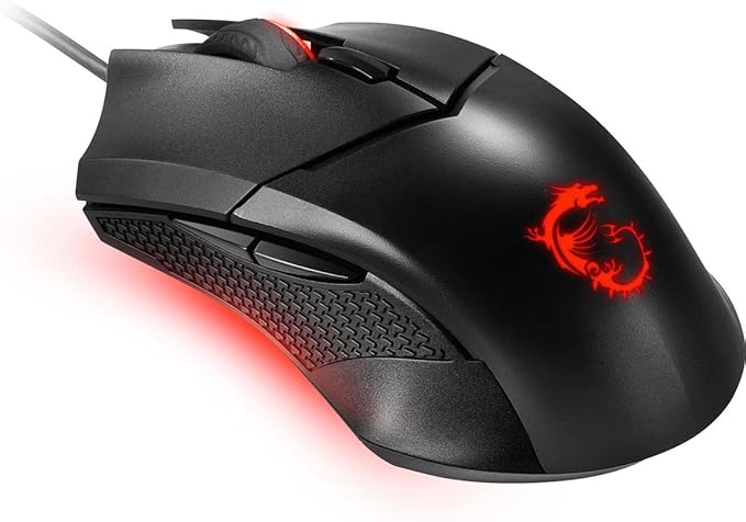 MSI Clutch GM08 Gaming Mouse, 4200 DPI, Optical Sensor, 3 Adjustable Weights, Red LED Lighting, Symmetrical Design, Black (Pack of 4)