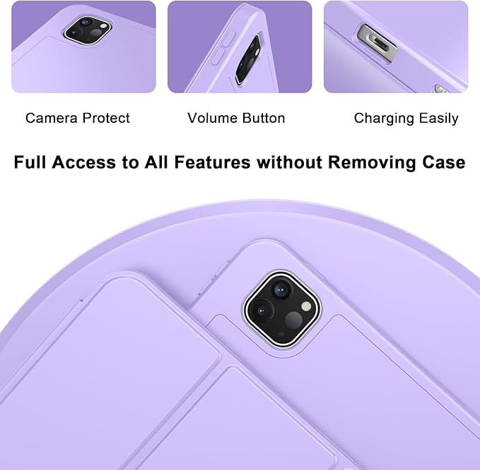 ZryXal iPad Pro 11 Inch Case (M5) 2025/ (M4) 2024 (Model: A2836/A2837/A3006), Trifold Stand Smart Cover with Pencil Holder and Soft TPU Back, Auto Wake/Sleep (New Clove Purple)
