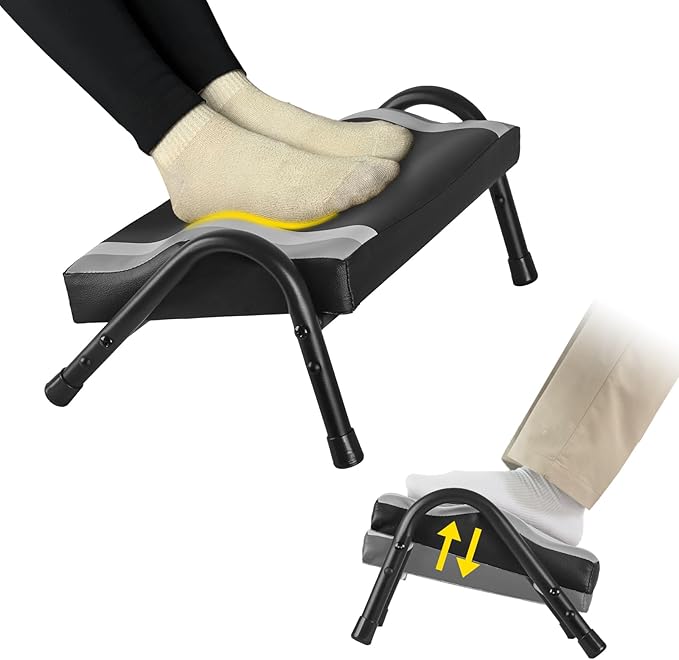 FUSLITE Foot Rest for Under Desk at Work, Ergonomic Foot Rest for Office Use, Adjustable Heights, Relieving Pain in Lower Back, Hip, Knee (Black)