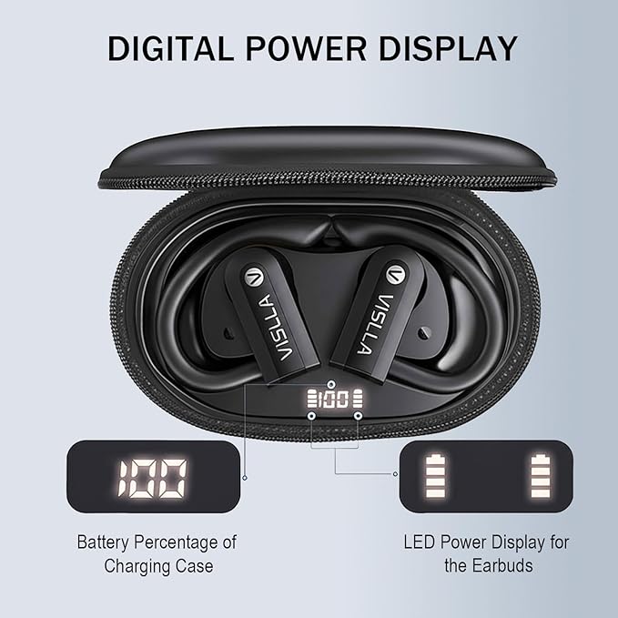 Vislla Wireless Earbuds, Bluetooth Earbuds with Earhooks Over Ear, 82H Long Battery Life,HiFi Running Headphones with Mic,PU Leather Charging Case,Waterproof Sport Ear Buds for Android Gym Working Out