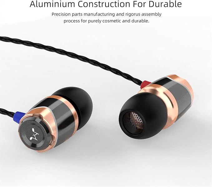SoundMAGIC E10 Wired Earphones No Microphone HiFi Stereo Earbuds Noise Isolating in Ear Headphones Powerful Bass Tangle Free Cord Black Gold