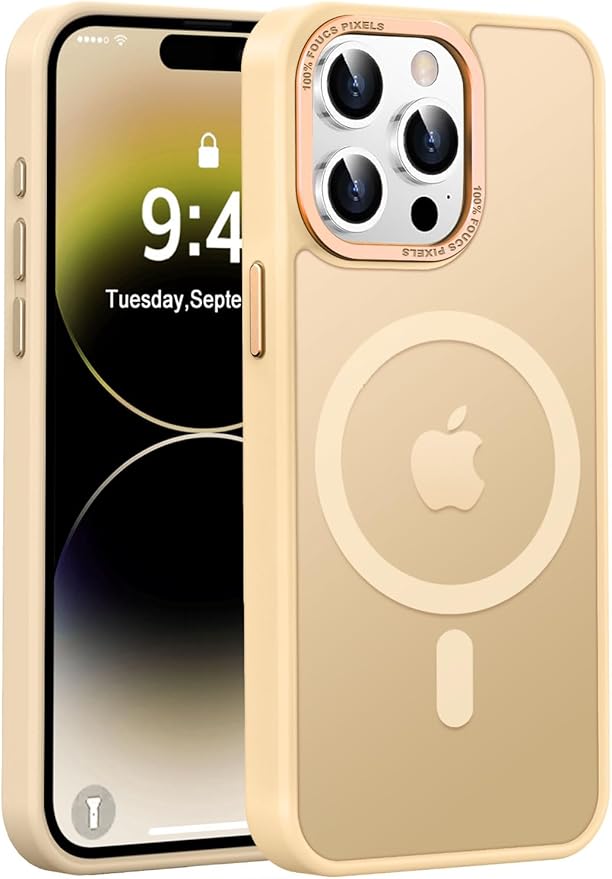 Newfuture Designed for iPhone 14 Pro Case with Magnetic [13 FT Military Drop Protection] [Compatible with Magsafe] Slim Translucent Matte Shockproof with Anti-Fingerprint Phone Case, Creamy Yellow