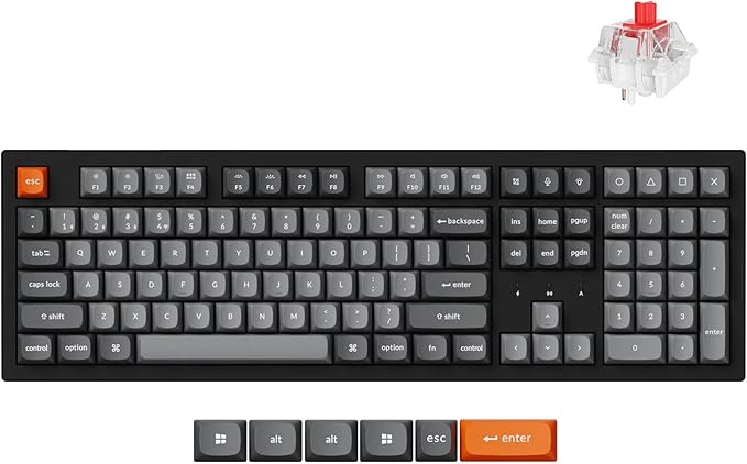 Keychron K10 Max Wireless Custom Mechanical Keyboard, 100% Layout QMK 2.4 GHz Bluetooth White Backlit with Hot-swappable Keychron Super Red Switch Compatible with Mac Windows Linux