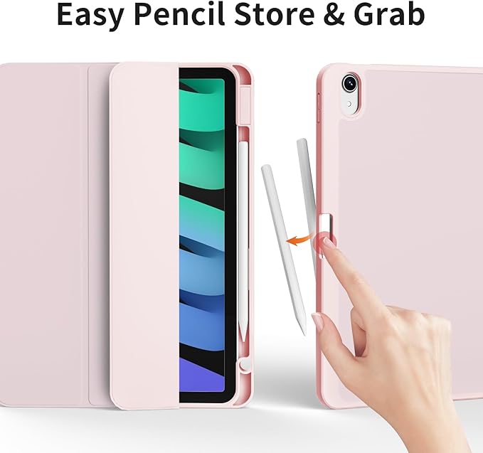 Case for iPad mini 7 2024 (A17 Pro)/ iPad mini 6 (2021), iPad 8.3-inch 7th/6th Generation Case, Trifold Stand Protective Slim Clear Back Cover with Pencil Holder, Pink
