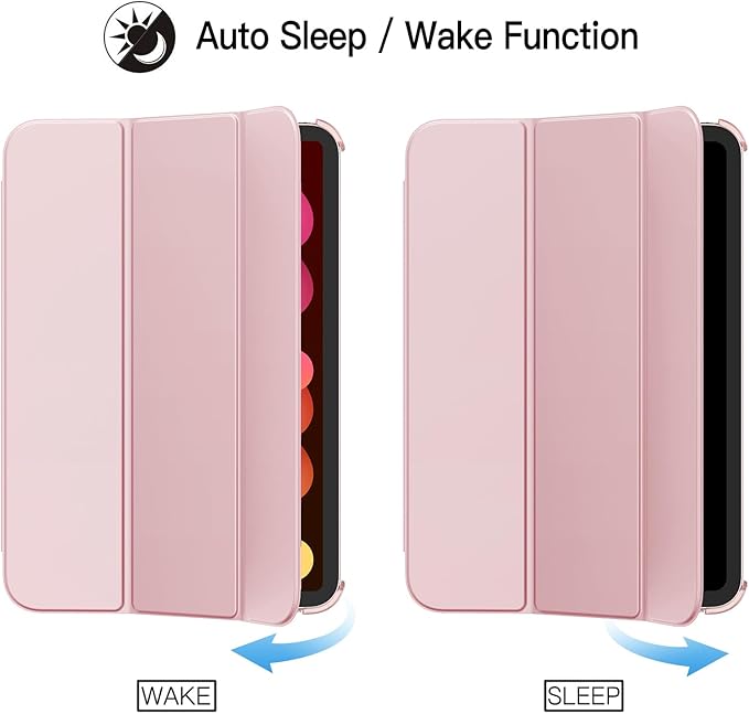 JETech Case for iPad mini (A17 Pro, 2024 Model, 7th Generation) / mini 6 (2021 Model, 6th Generation), Slim Stand Hard Back Shell Smart Cover with Auto Wake/Sleep (Pink)