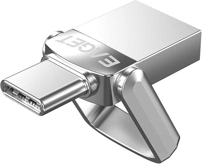 EAGET 128GB Flash Drive, Dual USB 3.2 Gen 1 USB-A & USB-C, 150MB/s Swivel Metal Thumb Drive, Memory Stick for iPhone 15/16, Android, Tablet, Laptop, Mac