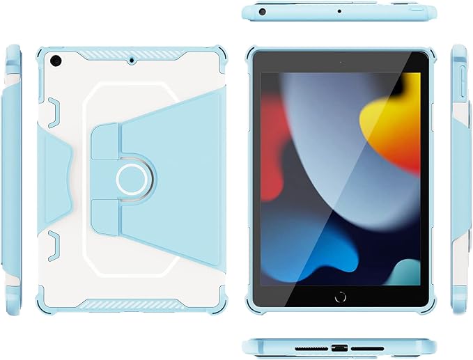 Smart Rotating Case for iPad 9th/8th/7th Generation 10.2" (2021/2020/2019), Techcircle Hybrid TPU+PC Magnetic Cover Soft Bumper [Corner Protection] Slim Folio Shockproof Protective Case-Baby Blue