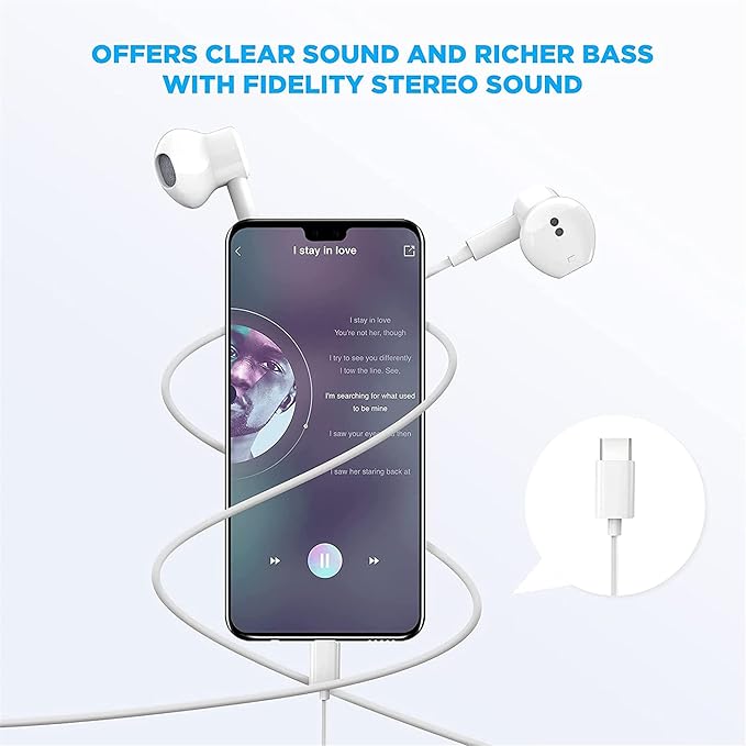 USB C Headphones for iPhone 16 15 Earbuds USB C Wired Earphones with Mic & Remote Control Noise Cancelling for iPhone 16 pro, iPad Pro, Galaxy S23/S22/S21/S20/Ultra Note 10/20, Pixel 7/6/6a/5/4