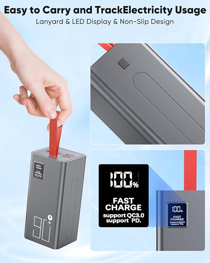 90000mAh High Capacity Power Bank, 30W Fast Charging Portable Charger PD&QC 3.0, 5 Output 2 Input Large Powerbank with LED Display USB C Battery Pack Charger Portable for Outdoor Camping Travel