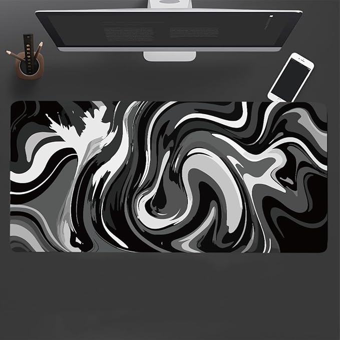 Rcege Large Mouse Pad for Desk - Gaming Mouse Pad with Stitched Edges, Anti-Slip Base for Keyboard and Mouse(Black & White Abstraction, 23.6L x 11.8W inches)