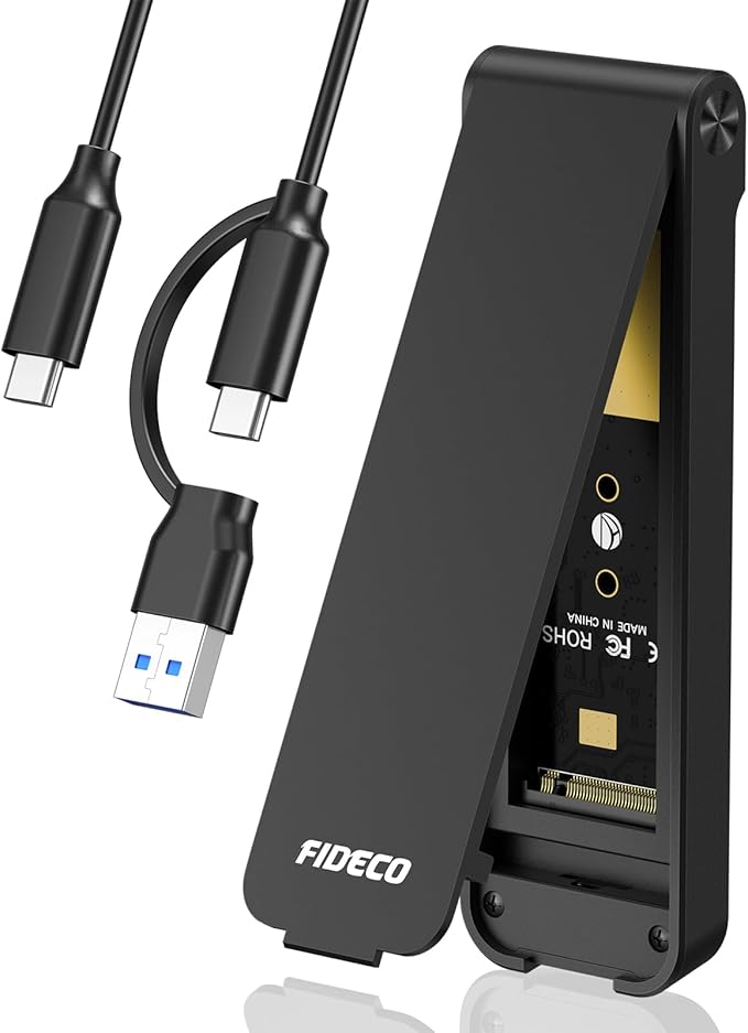 FIDECO M.2 NVMe SSD Enclosure, M.2 NVMe to USB Adapter, USB 3.2 Gen 2 (10Gbps) SSD Reader for M & M+B Key, Sandwich Style Design, Tool-Free Installation, Support UASP and Trim