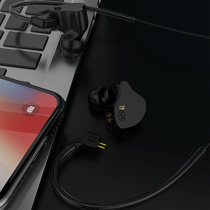 CCZ Melody USB C Headphones Wired Type-C in Ear Monitor, Professional USB C Wired Earbuds Gaming Earphones with 1BA 1DD Patent Ear fins Ear tips for Singers Musicians (Dark Black, USBC-Without Mic)