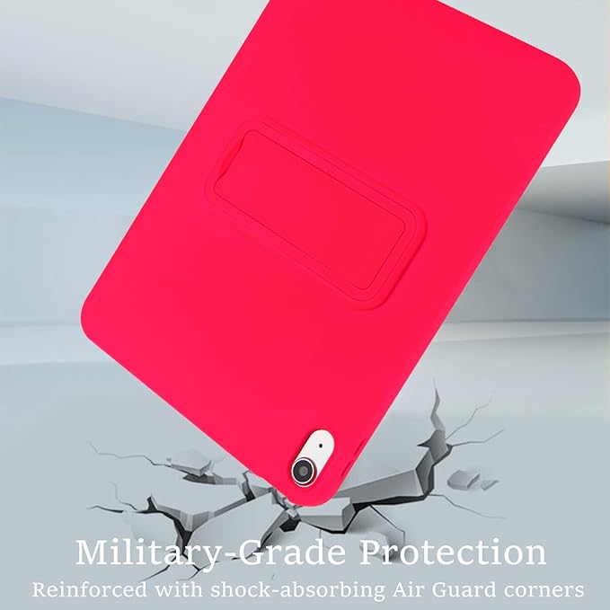 Shockproof Case for iPad 10th/11th Gen, TPU & Hard PC Back Cover with Kickstand Feature Screen & Camera Defense Cleaning Cloth + Stylus Included for iPad 11th 10th Gen, Rose