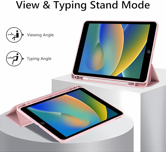 JOYLAND Pink Hibiscus Flower Case for iPad Pro 11-inch (M4) 2024 5th Generation,Clear Acrylic Hard Back Pink Case with Pencil Holder Trifold Stand Tablet Cover (Model Number:A2836/A2837/A3006)