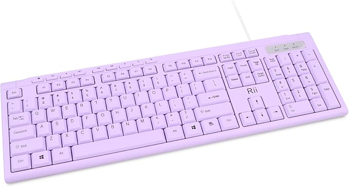 Rii RK907 Ultra-Slim Compact USB Wired Keyboard for Mac and PC,Windows 10/8 / 7 / Vista/XP(Purple)