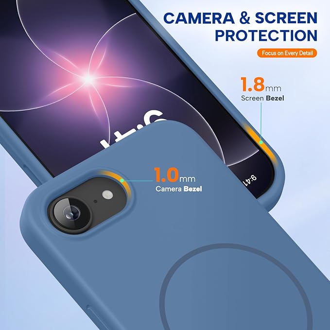 Miracase Magnetic for iPhone 17e Case & iPhone 16e Case, [Soft Anti-Scratch Microfiber Lining], Compatible with MagSafe, Silicone Shockproof Protection Phone Case for iPhone 17e/16e, Glass Blue