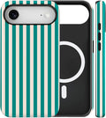 Magnetic for iPhone 17 Air Case Cute Stripes Phone Case, Shockproof Slim TPU and Hard PC Protective Phone Cover Compatible with MagSafe Designed for Women Girls, Emerald Green