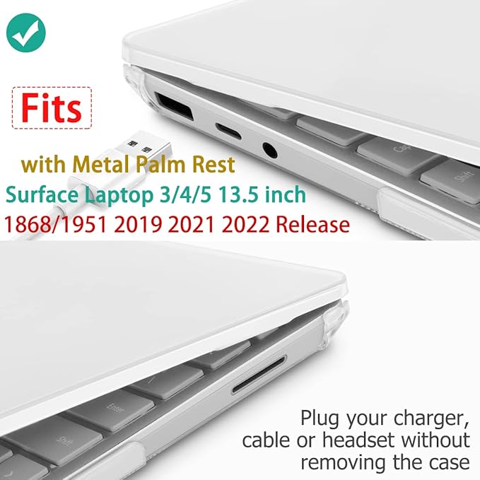 Case for 13.5" Microsoft Surface Laptop 5/4/3 with Metal Palm Rest ONLY 2019-2022 Release Models:1868/1951, Plastic Hard Shell Case with Keyboard Cover & Screen Protector, Crystal Clear
