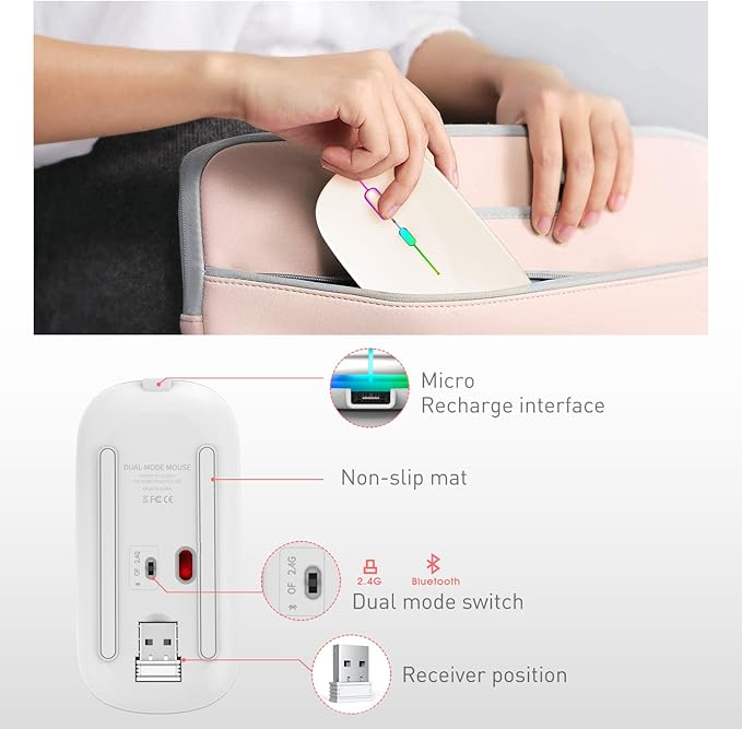 PEIBO Bluetooth Wireless Mouse for Laptop mac MacBook ipad MacBook air MacBook pro pc Desktop Computer Windows Chromebook Notebook (Cream White)