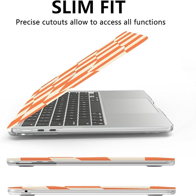 AKIT Compatible with MacBook Air 13 inch Case M5 2026 2025-2022 M4 M3 M2 A3449 A3240 A3113 A2681, Unique Shell Laptop Case+Screen Protector+Keyboard Cover for MacBook Air 13.6 inch, Orange CheckBoard
