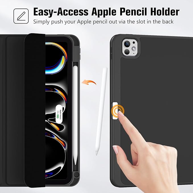 ProCase for iPad Pro 11 Inch Case M5 2025/M4 2024 5th Gen with Pencil Holder, iPad Pro 11"(Model: A3357/A3358/A3359/A2836/A2837/A3006) Trifold Stand Smart Folio with Soft TPU Back Cover -Black