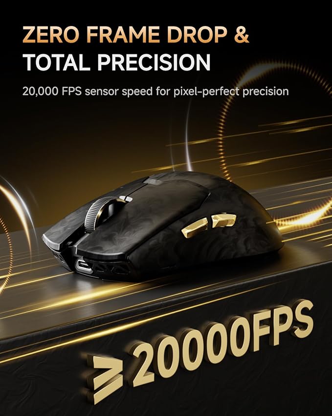 EWEADN Z7 Carbon Fiber Shell Wireless Gaming Mouse with 42000 DPI, PAW3950 Sensor, Kailh Optical Switch, Ergonomic 52g Lightweight, 8k Polling Dual-Mode (Wired/2.4GHz), Up to 300 Hr Battery, Black
