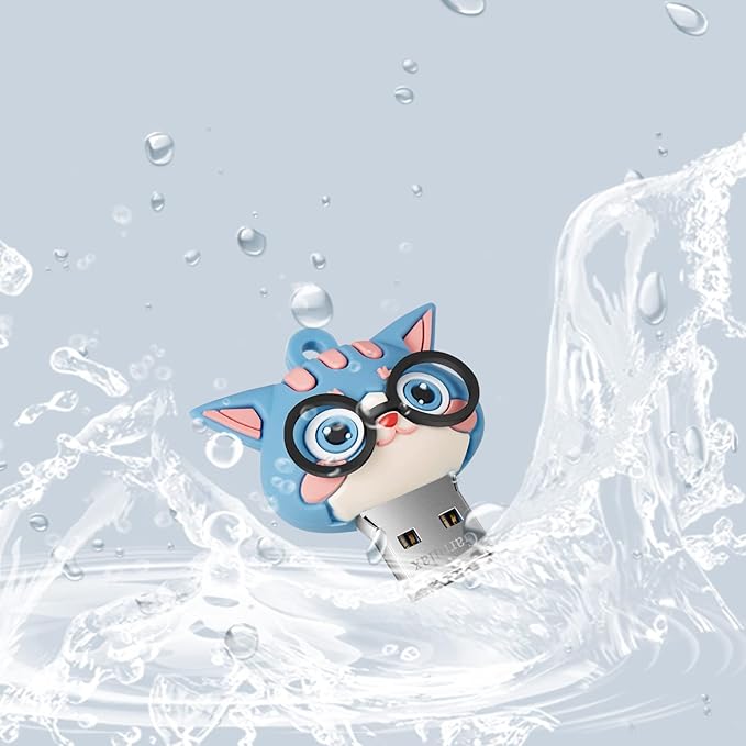 USB Flash Drives,Waterproof Silicone USB2.0 High Speed Thumb Memory Stick Pen Date Storage Pendrive U Disk (64GB,Blue Cat)