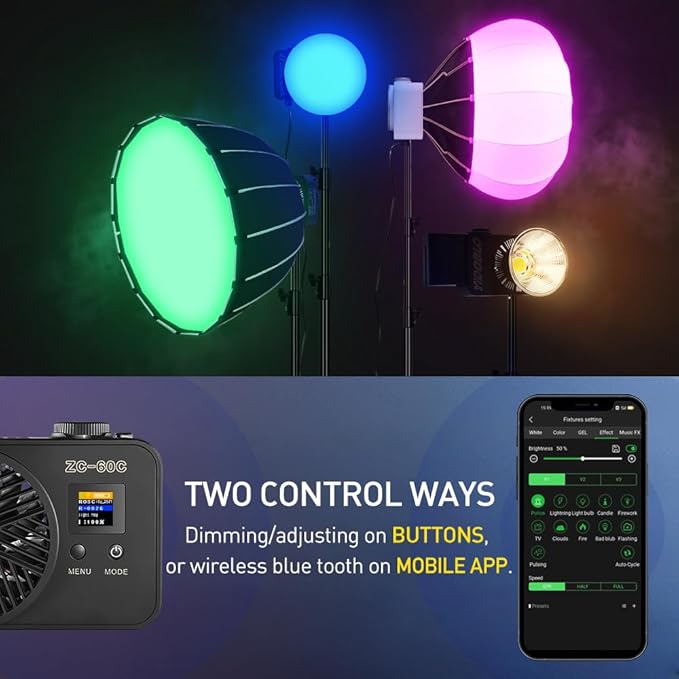 ZC-100BI 100W COB Video Light with Bowens Mount,10000Lux/m 2700K-7500K Bi-Color Camera Light with 10 Scenario Simulations Control Continuous Lighting for Photography (Accessories Combination)