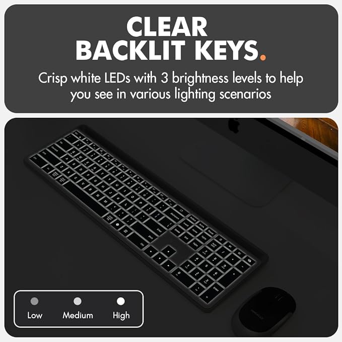 X9 Full-Size Bluetooth Keyboard with Phone Holder – Backlit Wireless Keyboard, Switch Multi-Device, Slim, Quiet, Rechargeable, w/Copilot AI for PC, Mac, iOS & Android (Silver)