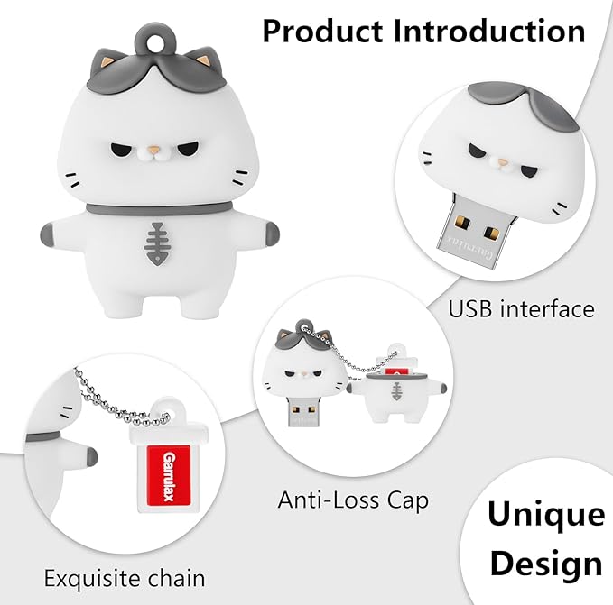 USB Flash Drives, 16GB/32GB/64GB/128GB Silicone USB2.0 High Speed Thumb Memory Stick Pen Date Storage Pendrive U Disk (Cat, 32GB)