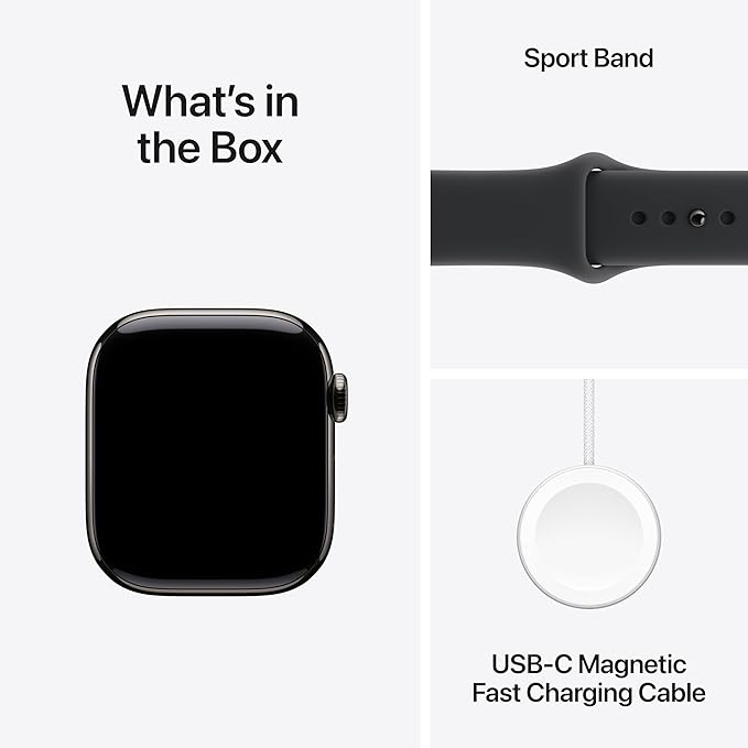 Apple Watch Series 11 [GPS + Cellular 42mm] Smartwatch with Slate Titanium Case with Black Sport Band - S/M. Sleep Score, Fitness Tracker, Health Monitoring, Always-On Display, Water Resistant