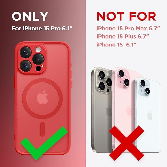 CAPRARO Magnetic for iPhone 15 Pro Case, [Compatible with MagSafe] [Full Camera Protection] Shockproof Protective Slim Translucent Matte Phone Case for iPhone 15 Pro 6.1'', Watermelon Red
