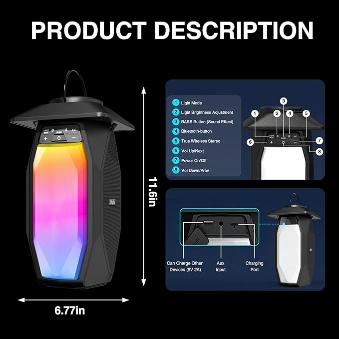 Olafus 2 Pack Outdoor RGB Bluetooth Speakers, 50W Wireless Outdoor Speakers with TWS Stereo Bass, IPX5 Waterproof Lantern Speakers for Pool Patio Garden Camping Party