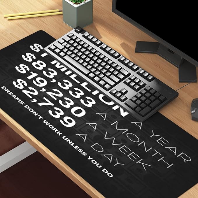 Office Inspirational Large Mouse Pad, Motivational Black Gaming Mousepad,Extended Desk Pad Mat Desk Pad, 3mm Thick Long Non-Slip Rubber Base Mice Pad Desk Matt for Desktop 31.5 X 15.7 Inch