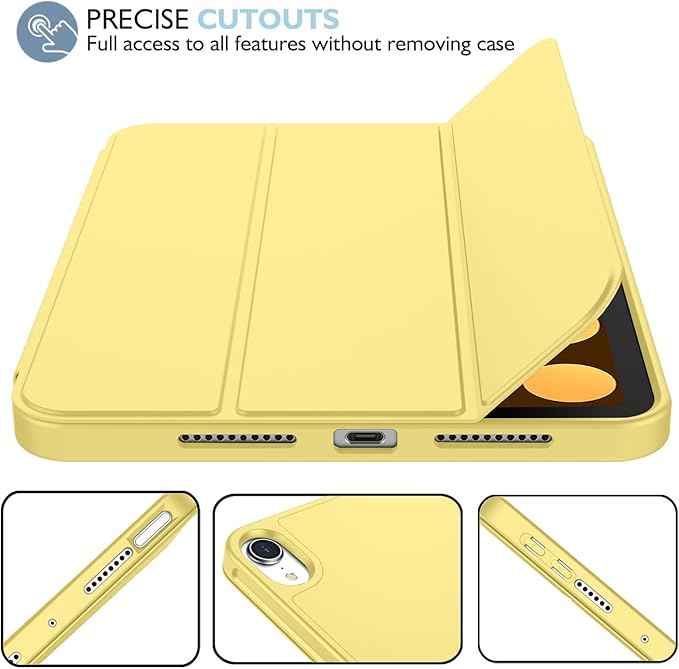 iMieet iPad mini 7 Case 2024 (A17 Pro), iPad mini 6 Case (8.3-Inch,2021 Model), iPad mini 7th/6th Generation Case with Pencil Holder, Trifold Stand Smart Case with Soft TPU Back,Yellow