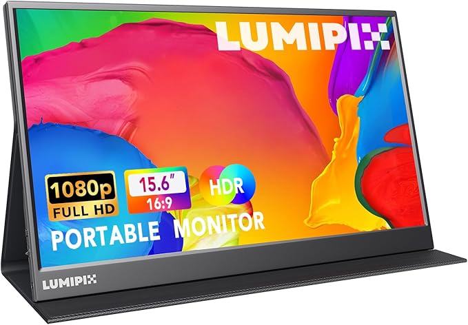 Portable Monitor 15.6 Inch 1080P FHD IPS Gaming Display Monitor with USB-C & HDMI, Ultra-Slim External Second Screen with Smart Cover & Speakers for Laptop, Xbox，PC, Mac, Phone, PS5, Switch