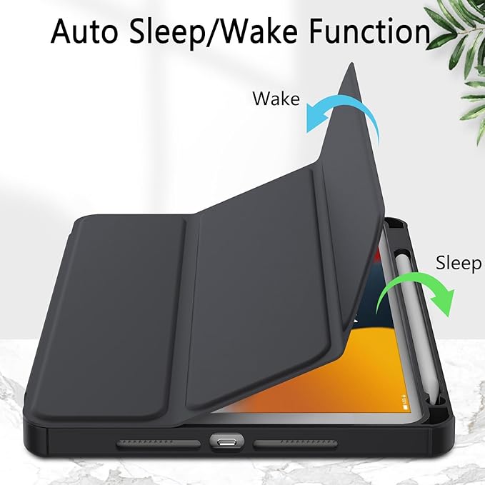 Case for iPad 9th / 8th / 7th Generation (2021/2020 / 2019), for iPad 10.2 Inch Protetive Case with Pencil Holder, Stand Tablet Clear Back Cover, Auto Sleep/Wake - Black