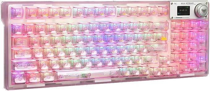 AULA F98 Pro V3 Wireless Mechanical Keyboard with Transparent Keycaps,Hot-swappable,Pre-lubed Linear Switches,Gasket Structure,RGB Backlit,TFT Screen,BT5.0/2.4G/USB-C Wired Computer Keyboard