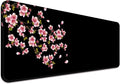 Japanese Cherry Blossom Gaming Desk Mat, Computer Keyboard Large Extended Flowers Mouse Pad for Office and Home, 31.5×11.8 Inches, XL, Black