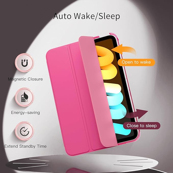 MoKo for iPad mini 7 (A17 Pro) Generation Case 2024, iPad mini 6 Case 2021, 8.3-inch Slim Lightweight Protective Hard Back PC Shell Stand Cover Support Touch ID, Auto Wake/Sleep, Persian Pink