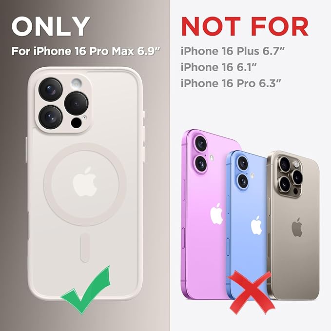 CAPRARO Magnetic Compatible with iPhone 16 Pro Max Case, Upgraded [Full Camera Protection] [Compatible with MagSafe] Protective Translucent Matte Women Phone Case Cover, Stone