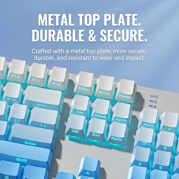 HP Wired Mechanical Gaming Keyboard GK400F, 104 Keys Full Size USB Keyboard, Brown Switches, Ice Blue LED Backlit, Anti-Ghosting, Durable Metal Panel, HP Keyboard for PC Gamer