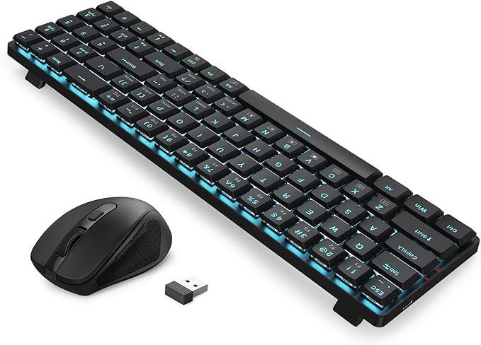 Redragon BS8773 Wireless Keyboard and Mouse Combo, 78 Keys 2.4Ghz Wireless Low-Profile Mechanical Brown Switch Keyboard w/Slim Compact Design & Single Blue Backlit, Comfort Grip 2400 DPI Max Mouse