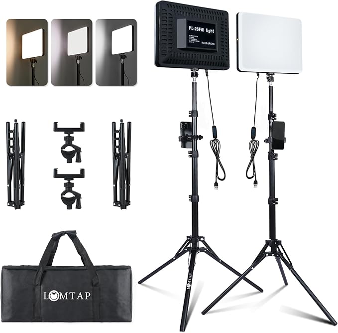 Light for Video Recording, Photography Lighting Kit Studio Lights with 6.5ft Stand, Phone Holder and Bag for TikTok, YouTube, Live Streaming, Podcast, Vlogging (LOMTAP)